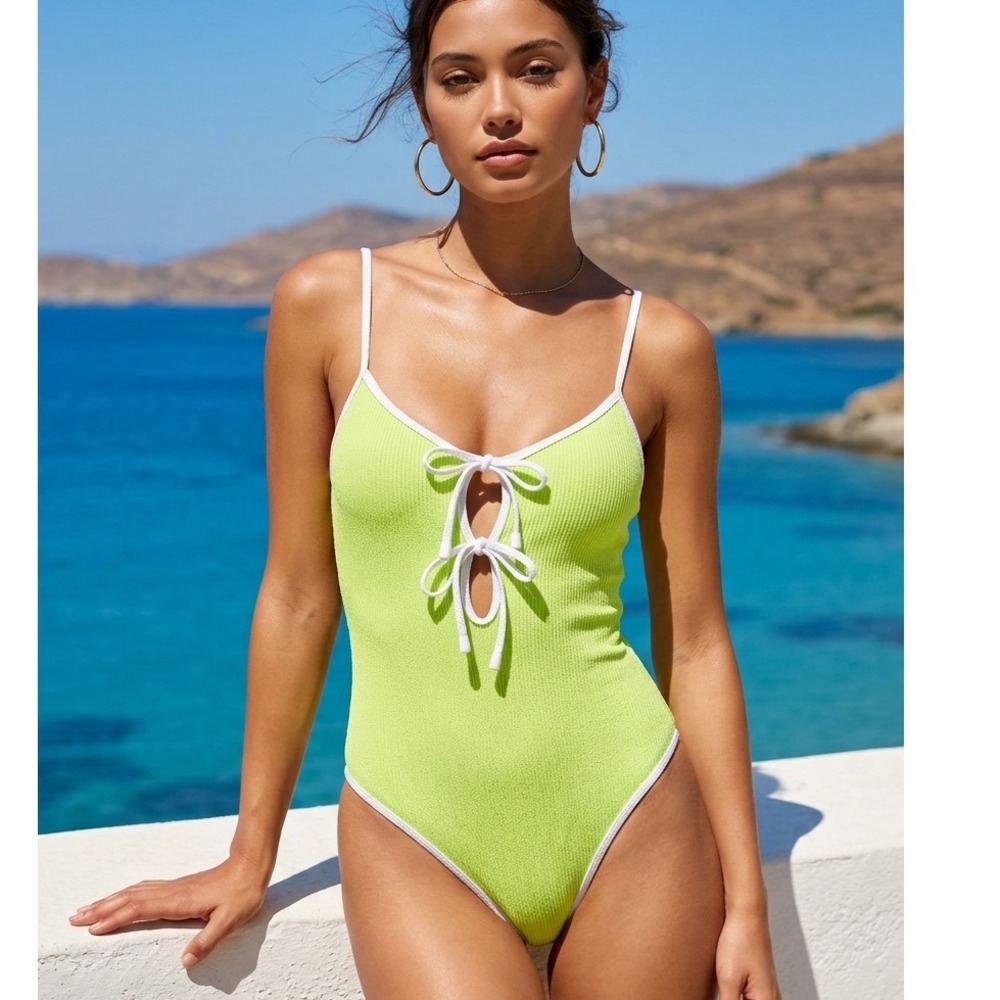 Sanctuary Medium One Piece Swimsuit Women Lime Green Ribbed